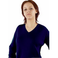 Women's V-Neck Pullover Cotton Fine Gauge Sweater - Navy Blue